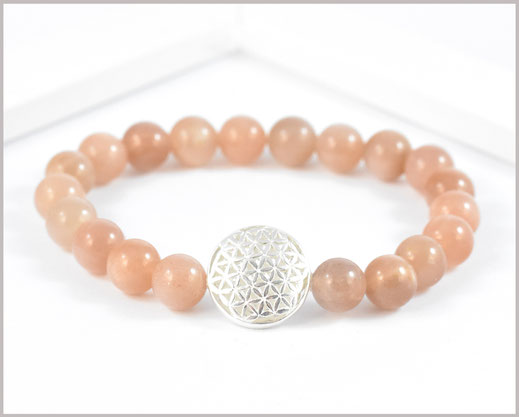 Sunstone / Sonnenstein Edelstein Armband 8 mm mit  Blume des Lebens 925 Silber  29,90 €