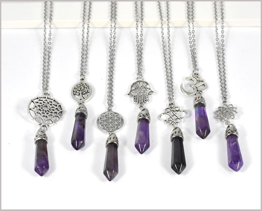 Amethyst Edelstein Pendel mit Wunsch-Anhänger nach Wahl  an Edelsteinkette  14,90 €