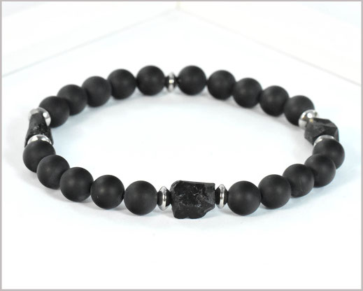 Herren Armband mit Obsidian Edelsteinen und Edelstahl Perlen