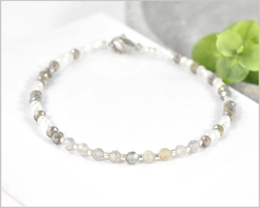 Labradorit Edelstein Armband 3 mm mit Rocailles Perlen Mix  27,90 €