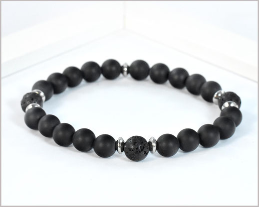 Herren Armband mit Obsidian Edelsteinen und Edelstahl Perlen