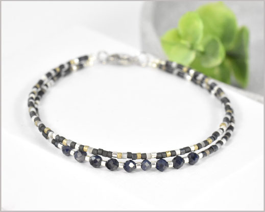  Saphir Armband 3 mm mit Miyuki, 2 reihig  39,90 €