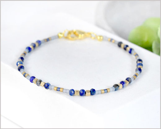  Edelstein Armband mit Lapislazuli mit 2x 3 mm mit Miyukiperlen gold  29,90 €