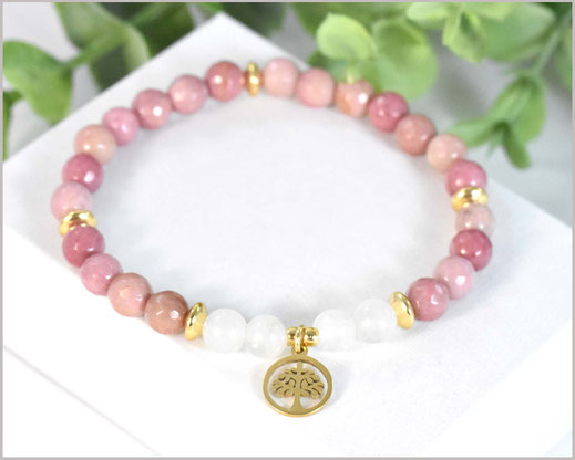 Rhodochrosit & Jade Edelstein Armband 6 mm mit Lebensbaum  25,90 €