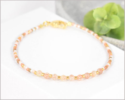 Sunstone / Sonnenstein Edelstein Armband  3 mm mit Miyuki Perlen Mix  28,90 €