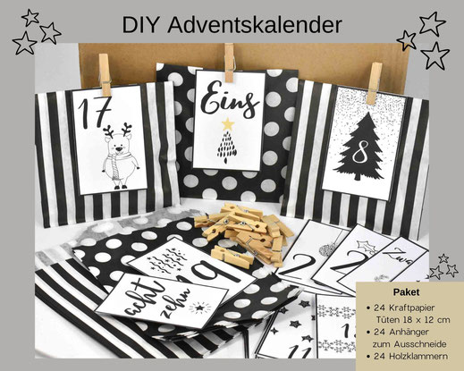 Adventskalender DIY mit Papiertüten, Zahlen und Holzklammern 12,90 €