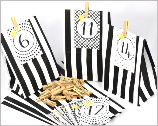 Adventskalender DIY mit Papiertüten, Zahlen und Holzklammern 12,90 €