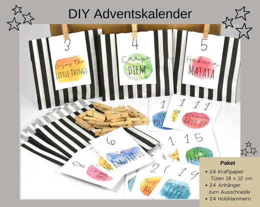 Adventskalender DIY mit Papiertüten, Zahlen und Holzklammern 12,90 €