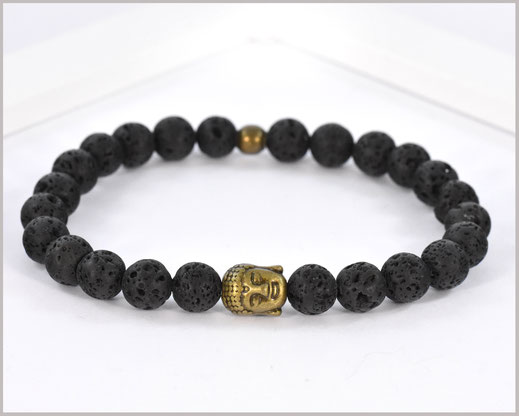 Edelsteinarmband für Männer mit Lava und Buddha - Energie -