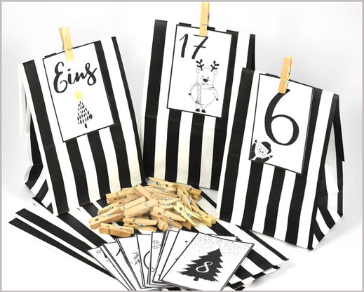 Adventskalender DIY mit Papiertüten, Zahlen und Holzklammern 12,90 €