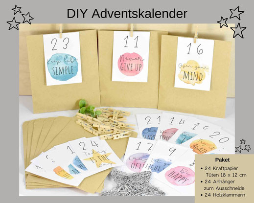 Adventskalender DIY mit Papiertüten, Zahlen und Holzklammern 12,90 €