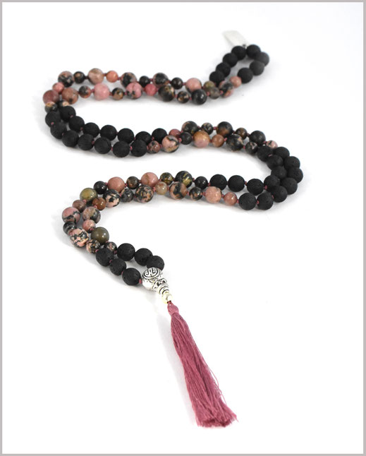 Mala Kette mit Rhodonit, Rhodochrosit und Lava Edelsteinen  - Taruna -