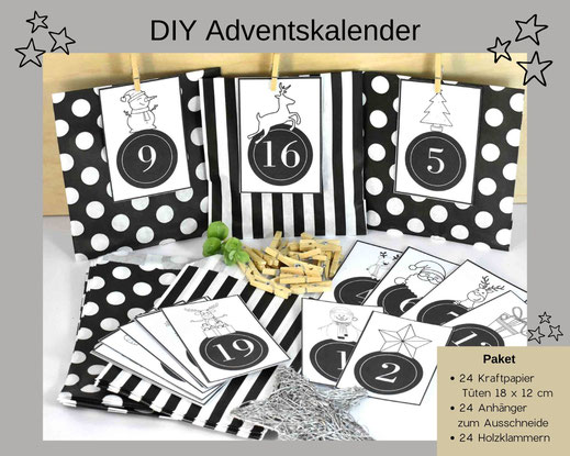 Adventskalender DIY mit Papiertüten, Zahlen und Holzklammern 12,90 €