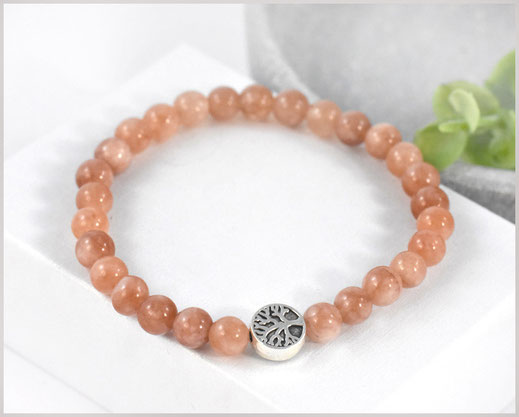 Sunstone / Sonnenstein Edelstein 6mm Armband mit Baum des Lebens  22,90 €