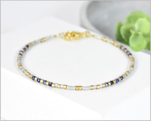  # Edelstein Armband mit Lapislazuli mit 2 mm mit Miyukiperlen gold  25,90 €