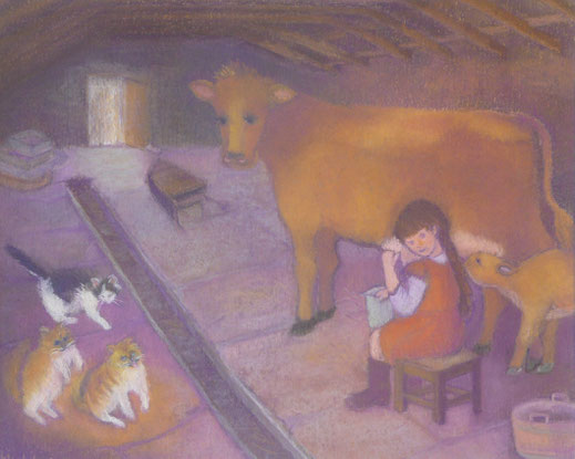 Milking time 42.5cmx52.5cm (sold)