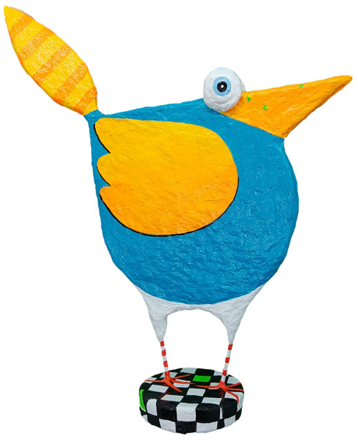 Abstrakte Vogelfigur Albschnepfe in Türkis Orange Gelb – Unikat 241004314