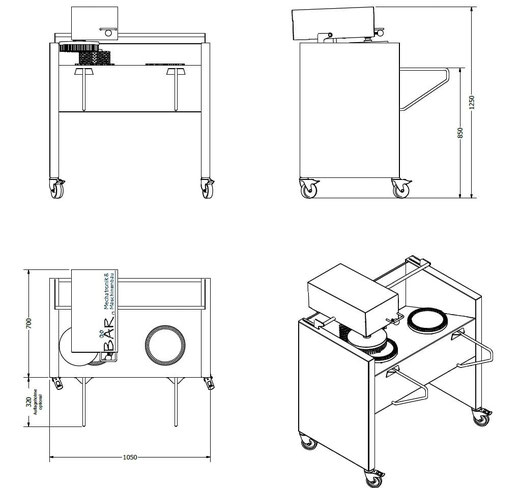 Abmessungen Käsepflegemaschine PM-450, mit Ablagesupport für Käsebrett