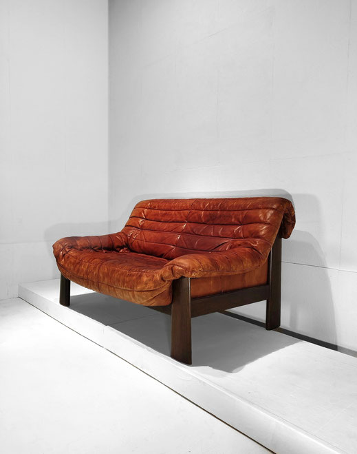 Probell Jean Gillon Brutalist Tauari Wood Leather Brutalist Sofa, Brazilian Design, 1960s - PN.Modern pnmodern.com
