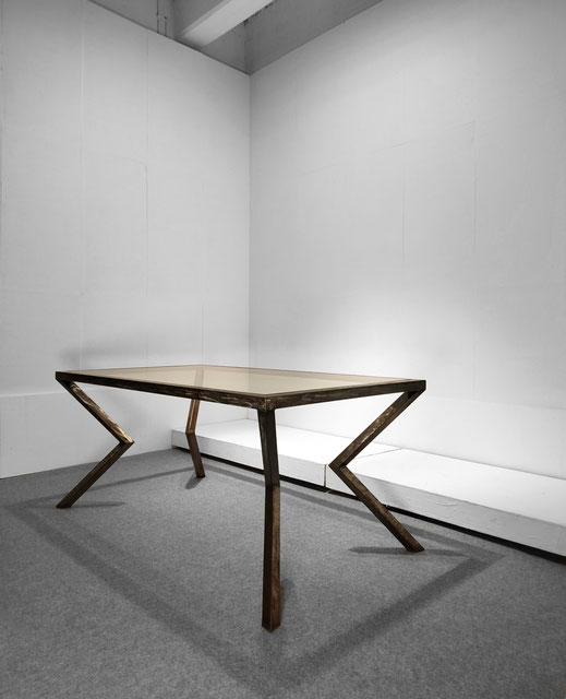 German Avant-garde Design, Neues Deutsches Design, Steel Glass Dining Table, West Germany, 1980s