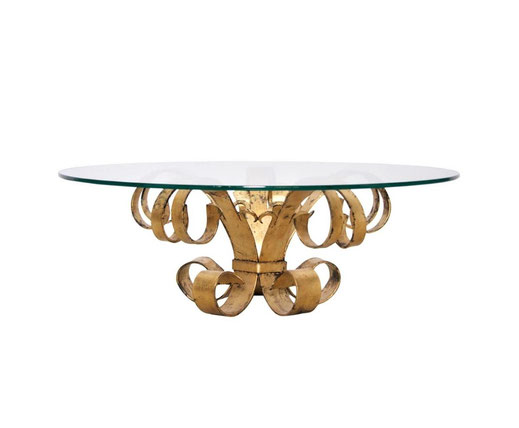 Italian handcrafted gilded wrought iron coffee table, 1960s italian work, pnmodern