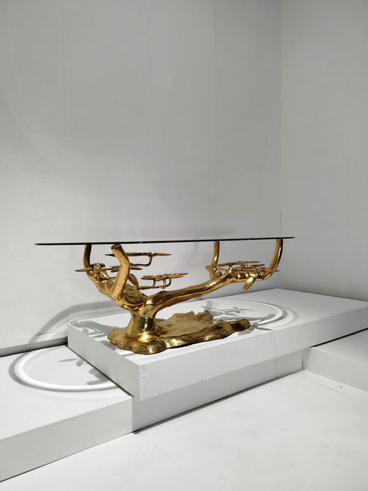 willy daro bonsai brass coffee table, belgium 1970s