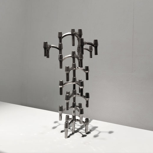 BMF fritz Nagel & Caesar Stoffi Stainless Steel Stackable Modular Candlestick Holders, Germany, 1960s
