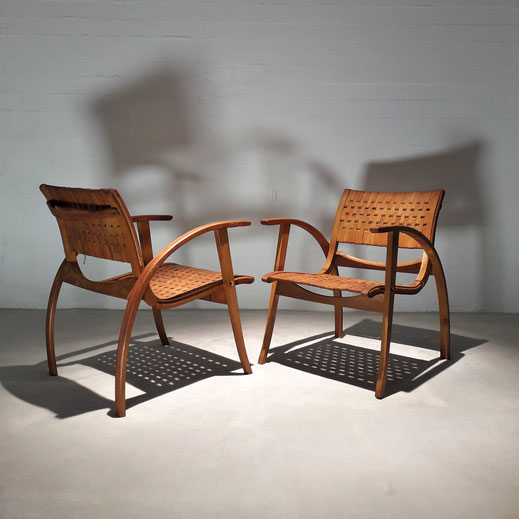 Erich Dieckmann  Pair of Bauhaus Beechwood Armchair for Galenka, 1933