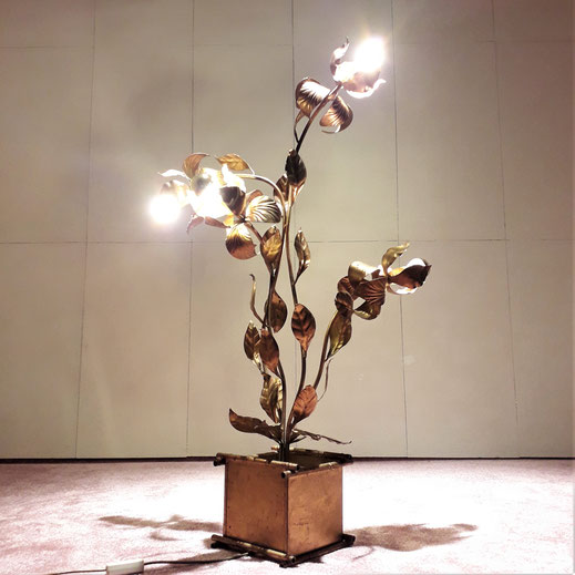Hans Kögl Gilded Metal Four Branches "Flower Pot" Floor Lamp, W. Germany, 1970