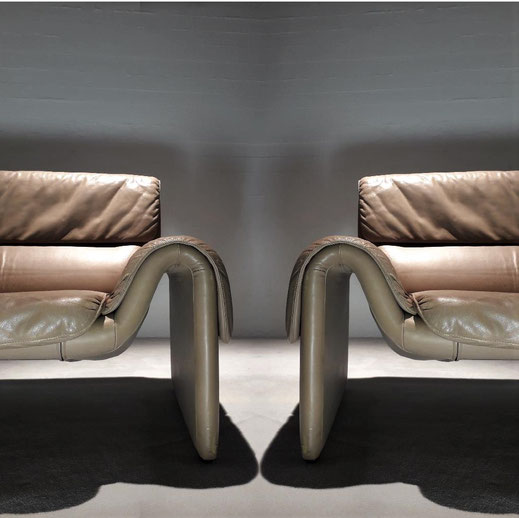 Pair of De Sede DS-2011, /12 Sofa in Taupe Leather, Switzerland, 1980