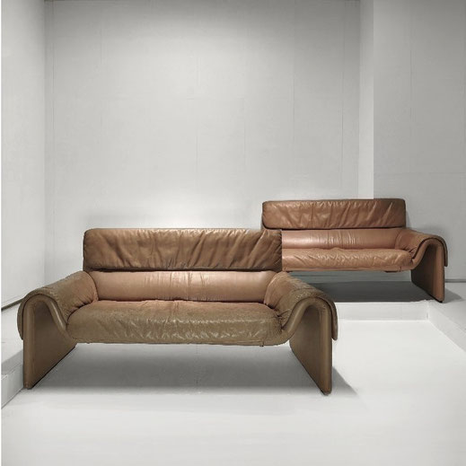 Pair of De Sede DS-2011, /12 Sofa in Taupe Leather, Switzerland, 1980