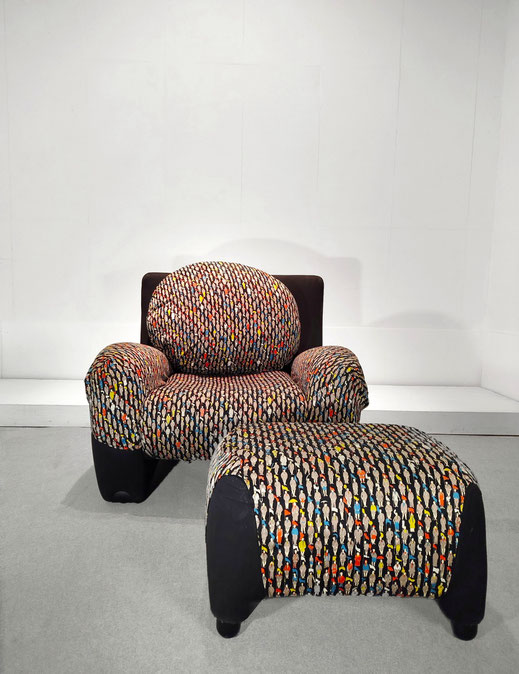 Toshiyuki Kita and Gaetano Pesce, Lounge Chair, Ottoman Model Times, Cassina, Italy, 1987 - PN.Modern pnmodern