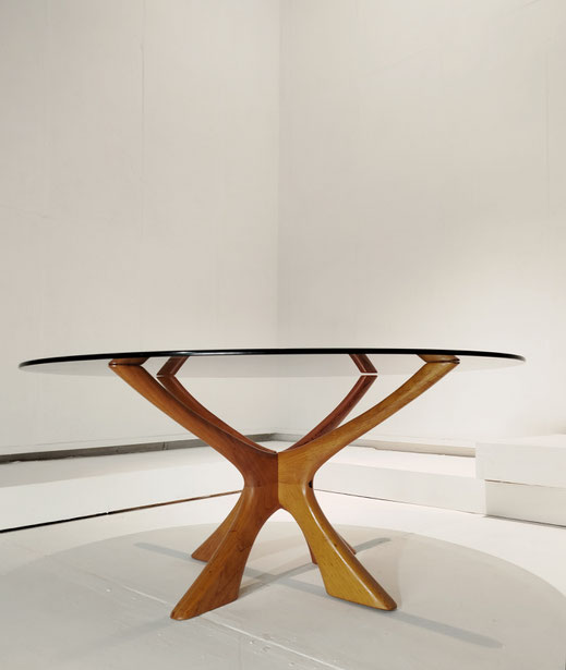 Illum Wikkelsø  Low Table Model "T118"  Massive Carved Teak Wood  Manufactured by Niels Eilersen Craftsmanship, Denmark, 1960s PN.Modern
