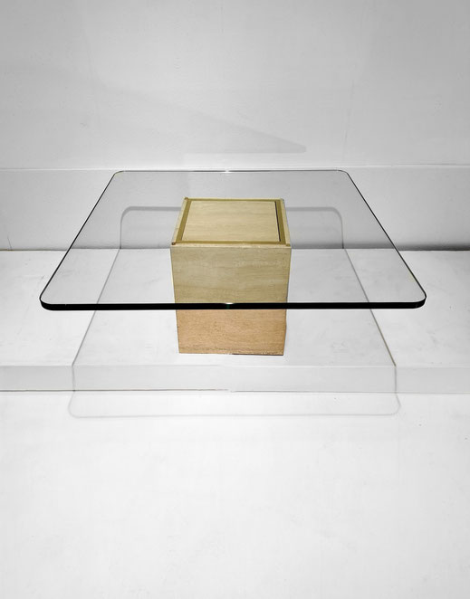 Roger Vanhevel Travertine Glass Centre Table Artisan-made Furniture, Belgian Design, Belgium, c.1970 - PN.Modern pnmoderen.com