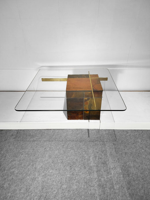 Artedi Slate Brass Glass Postmodern  Coffee Table, Italy, 1970s - PN.Modern pnmodern