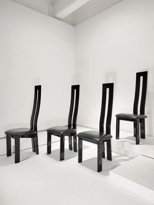 Pietro Costantini Set of Four Black Lacquered Dining Chairs, Italy, 1970s - PN.Modern pnmodern