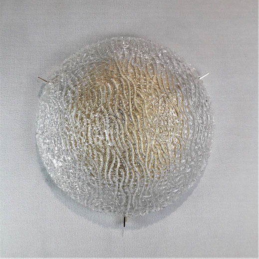 Kaiser Leuchten Texture Ice-Glass Flush Mount / Wall Lamp, W. Germany, 1960s