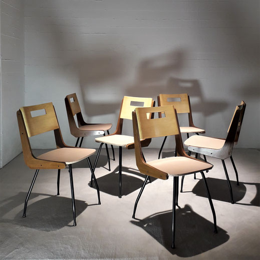 Carlo Ratti Set of Six  Dining Chairs for Industria Legni Curvati, Italy, 1950s  