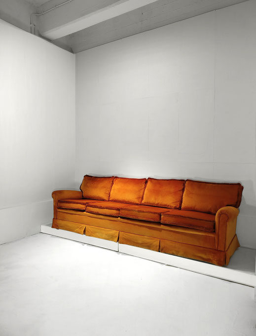 Italian Custom-Tailored Cabinetmaker Four-Seater Indian Yellow Velvet Sofa, Italy, 1960s - PN.Modern pnmodern.com
