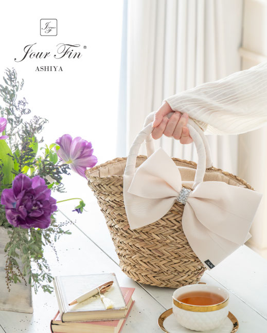 JourFin　LoveRibbon ラブリボン  リボンバッグ　リボンカゴバッグ　カゴバッグ Bascket Bag リボン制作 クラフト リボン教室　リボンレッスン　リボン　リボンワーク　フリルバッグ　フリルリボンバッグ　フリル