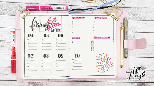 Bullet Journal Februar Herzen - Bullet Journal - Doodles - Handlettering -  Sketchnotes - Tutorials -Anleitung