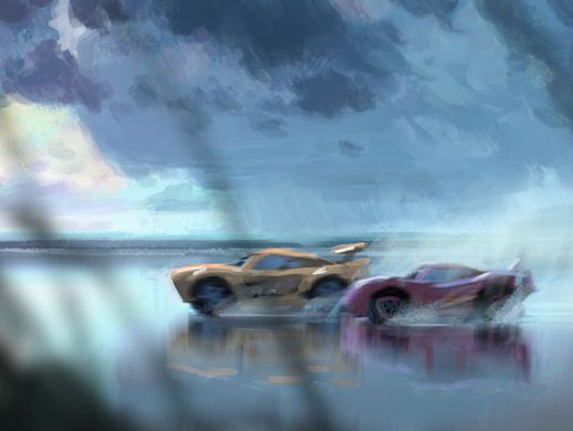 Cars 3 concept art, Cruz Ramirez (l) en Lightning McQueen (r)