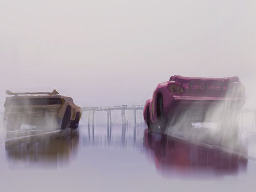 Cars 3 concept art, Cruz Ramirez (l) en Lightning McQueen (r)