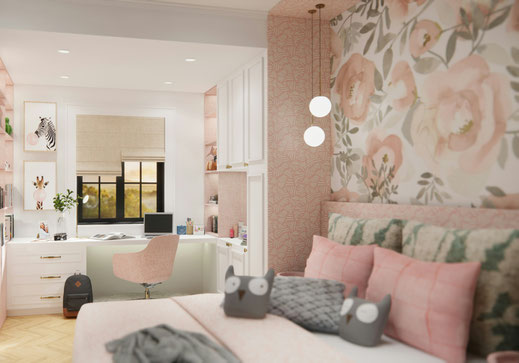 Schlafzimmer und Rosa-tapeten