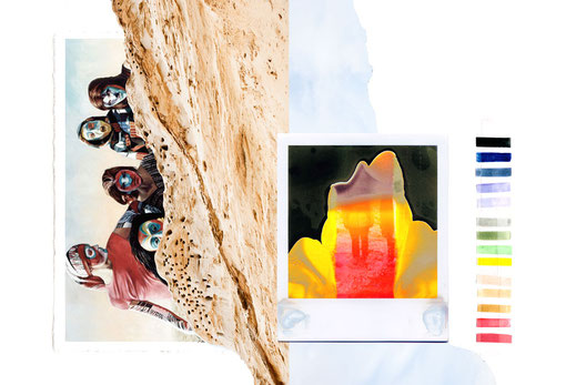 apollo-artemis, fashion, design, sustainable, handmade, collection, ikarus, collage, colorway, broken polaroid, sand