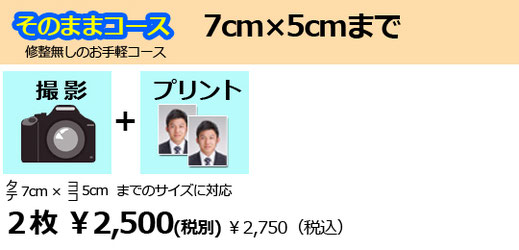 一般用証明写真そのままコースサイズ大