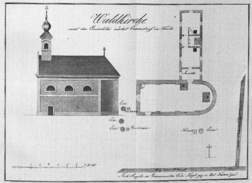 Aus einem Buch von Heinrich Güttenberger wissen wir, wie die Wallfahrtskirche samt angebauter Einsiedelei aussah