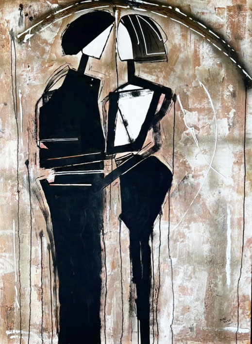 Sous un parapluie offert à Padoue, l'amour paraissait grandiose. Mais à Venise, l'homme portait un masque derrière lui, il n'y avait rien. J'ai aimé une illusion. Peinture créé par l'artiste Nine a trans en Provence