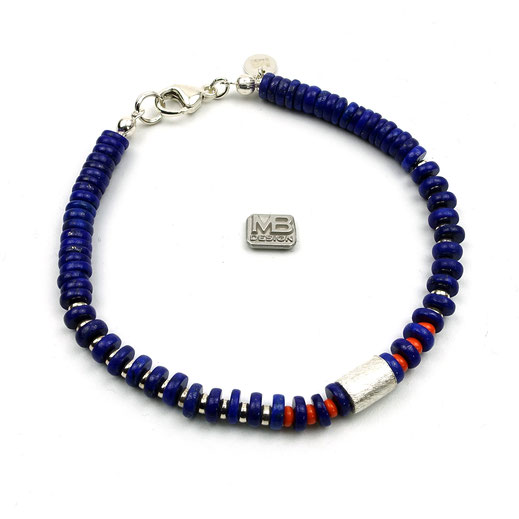 Männer-Armband Lapislazuli mit Silberperlen