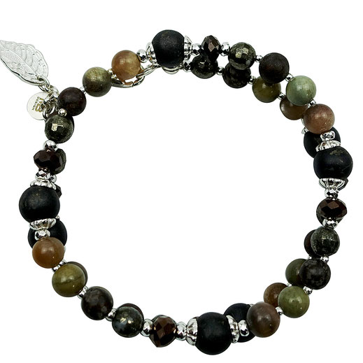 86544623738 Damen-Armband-Set Mondstein, Pyrit, Jaspis, Achat, Kristalle, Hämatit, Silber 925